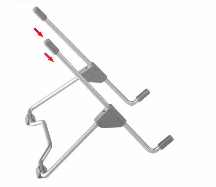 Grey aluminium alloy and plastic 0-type stand holding a mobile phone on a desk.
