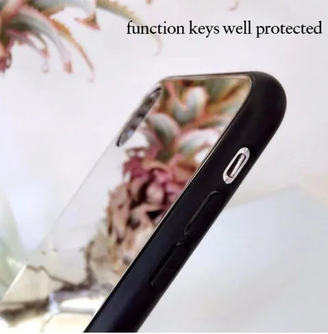 Black iPhone case with a reflective mirror surface on the back, compatible with iPhone X, 7, and 8 Plus.