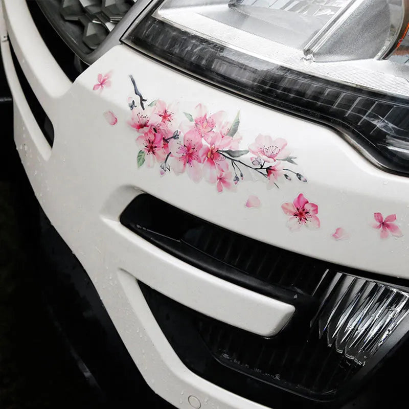 Cherry blossom flower pattern car vinyl sticker in two size options on a white background.