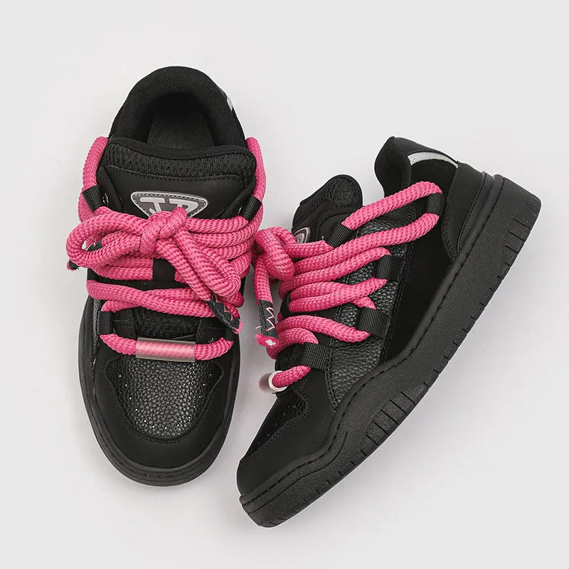 Unisex low-top casual shoes with thick rubber sole and lace-up front, shown in a choice of colours