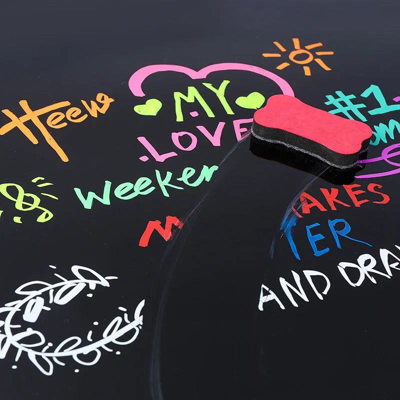 Refillable fluorescent board pen with 6mm chisel tip and pressure valve design in plastic shell