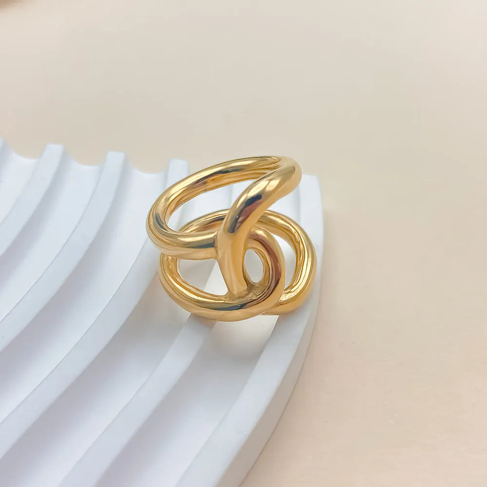 Knotted adjustable women's ring with U-shaped geometric design in stainless steel