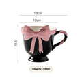 Ceramic mug with girl heart bow design in Black Pink and White Powder colours, 350ml capacity