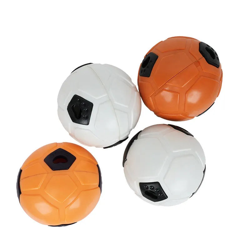 Orange and white TPR dog toy ball for chewing and teeth cleaning, shown in hollow and dental stick styles.