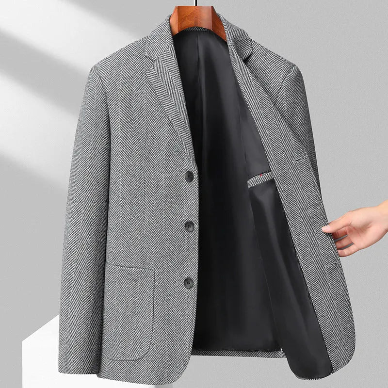 Men's solid-colour loose-fit wool-blend coat for spring and autumn casual wear