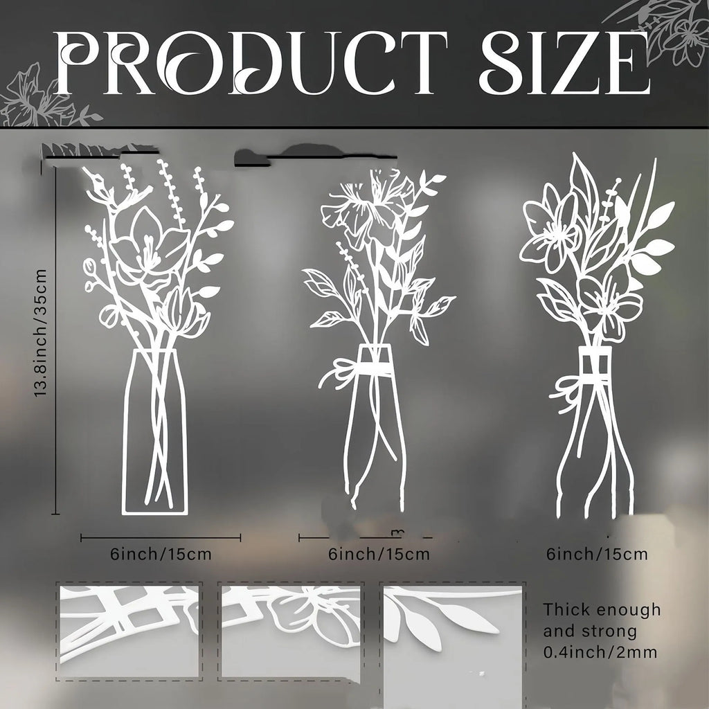 Three-piece metal flowers wall art set in modern farmhouse style with alloy construction