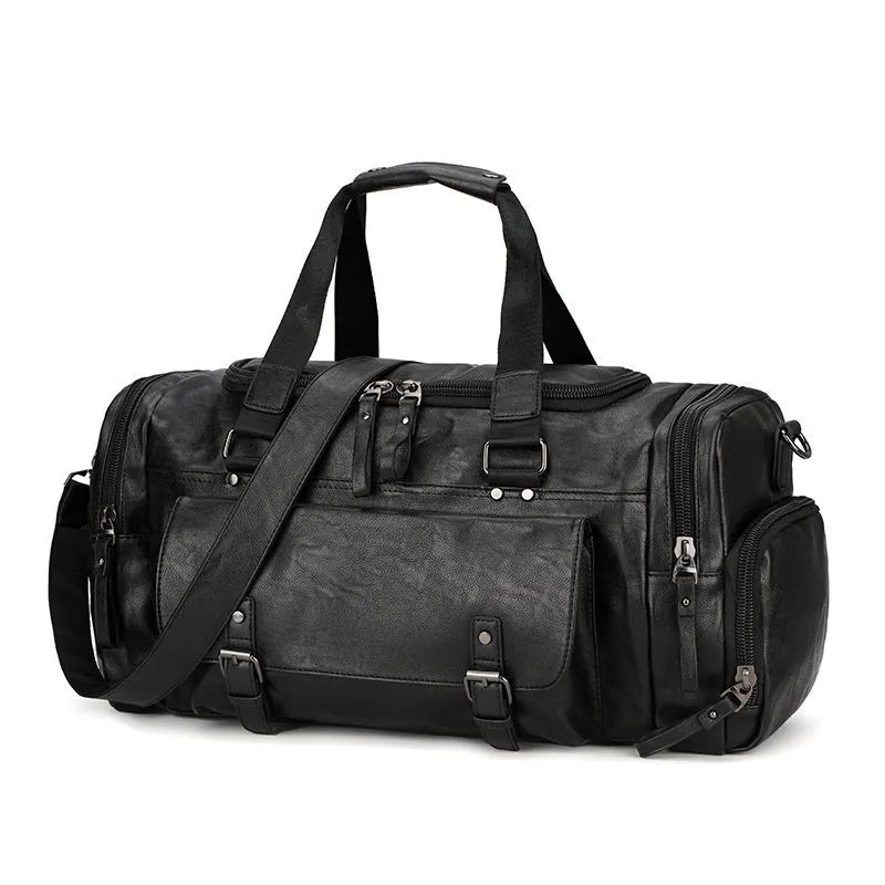 Black travel shoe bag with large 52cm capacity and separate compartment for footwear.