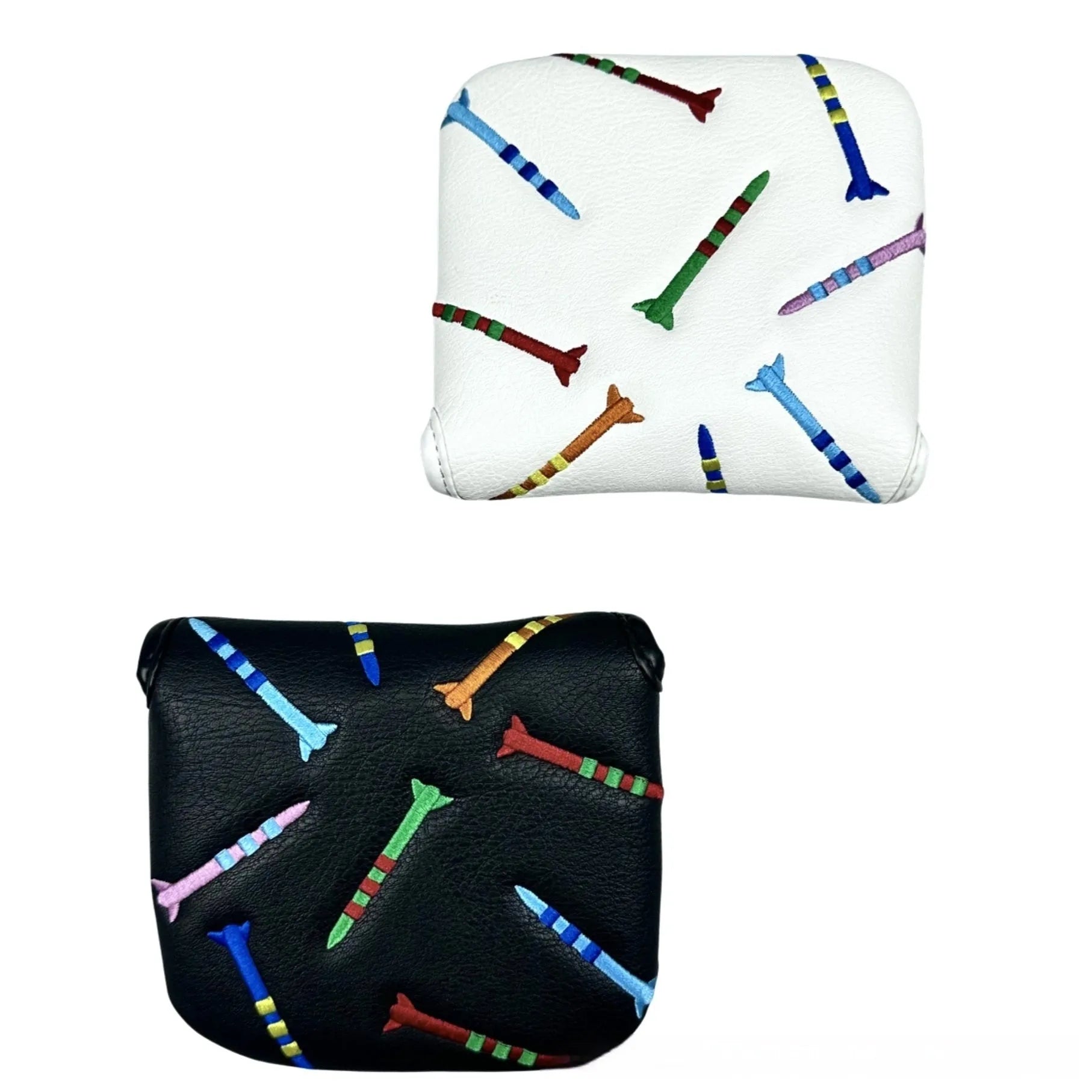 Black golf putter protective sleeve with rocket pattern design for square club heads