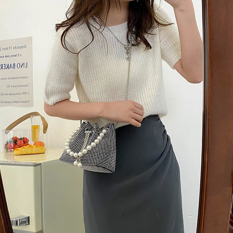 Fashion light diamond shoulder bag with western-style chain crossbody design in soft PU material