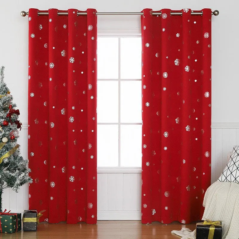 Snowflake pattern shade cloth curtain in red or green with lace loop or iron hoop hanging