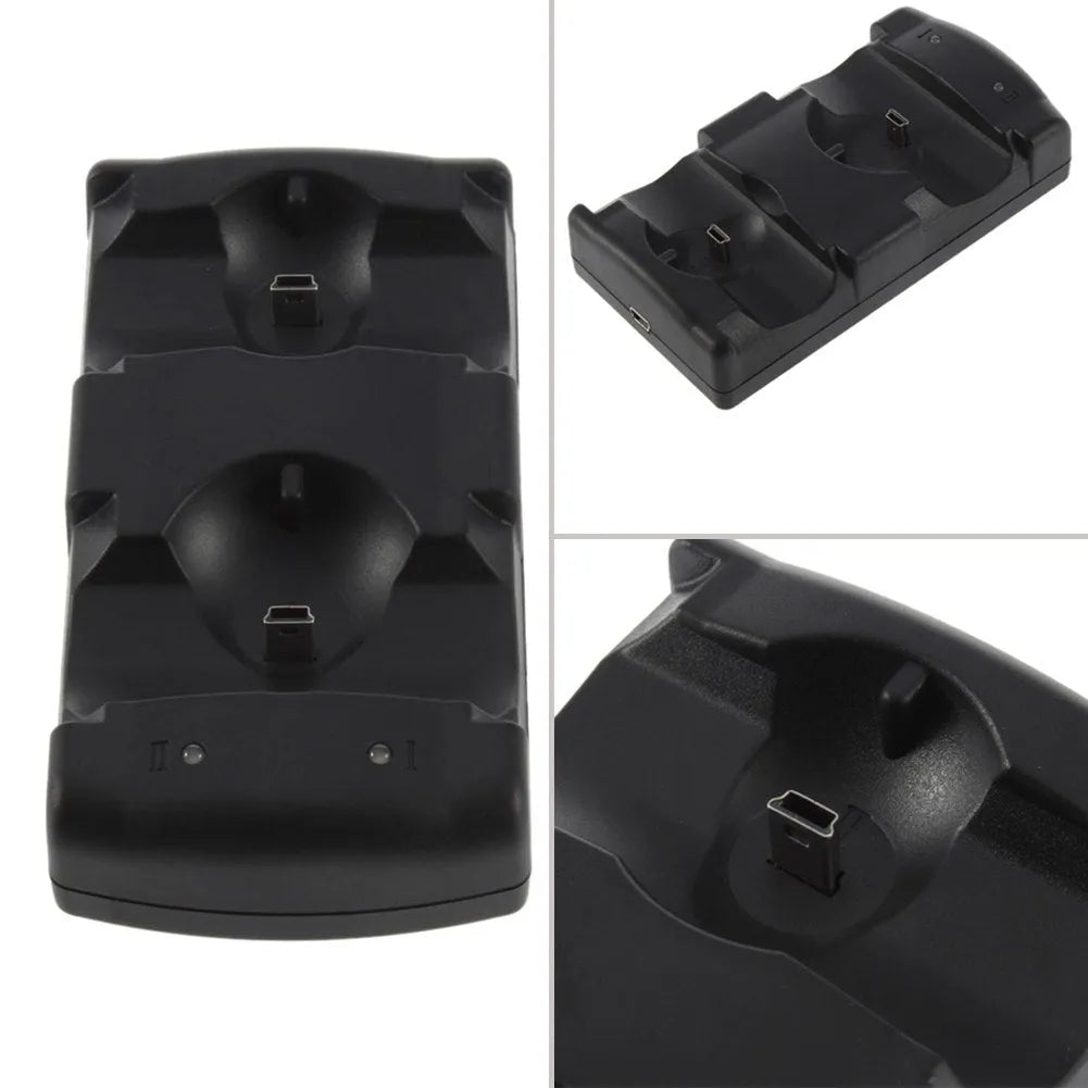 Black PS3 dual controller charging dock with USB cable for DualShock 3 and Move