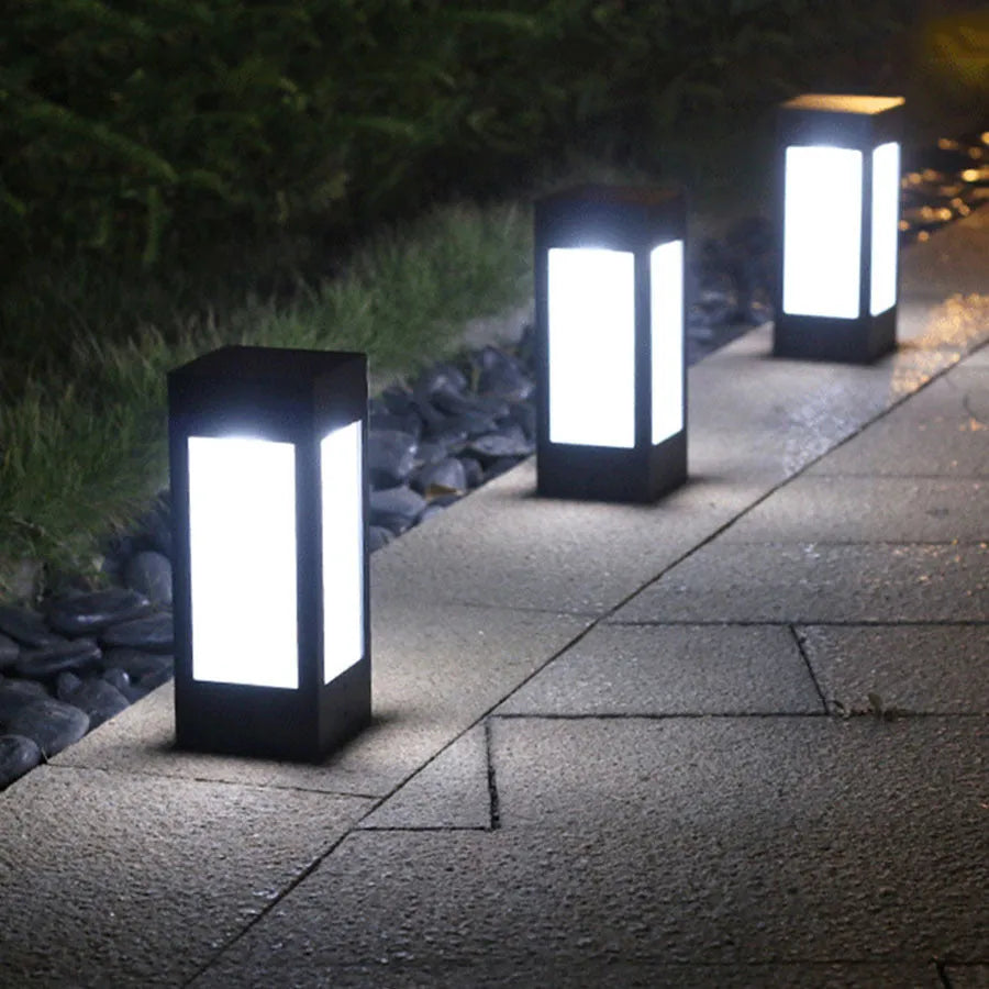 Solar garden light with LED illumination for outdoor landscape and lawn use