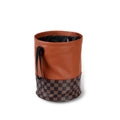 Leather retractable car trash can with handle in folded position