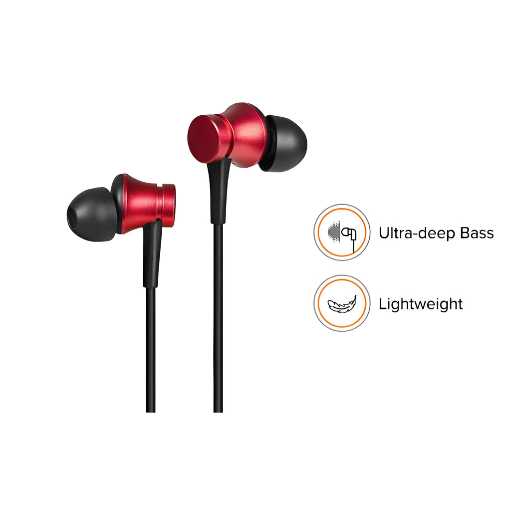 Piston in-ear wired headphones with 3.5mm plug in blue, red and black colour options