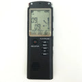 USB digital voice recorder with external microphone connection, compact black recording device