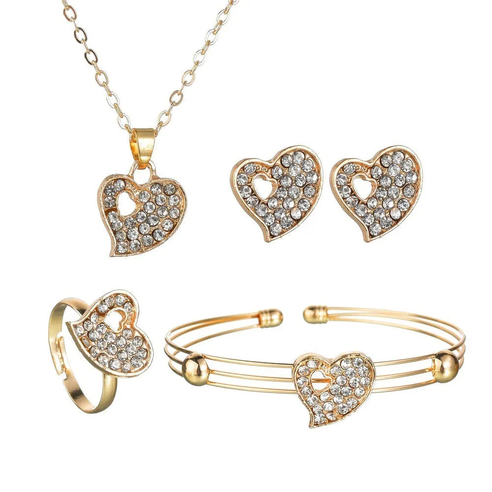 Gold electroplated alloy jewellery set with earrings, pendant necklace and bracelet for women
