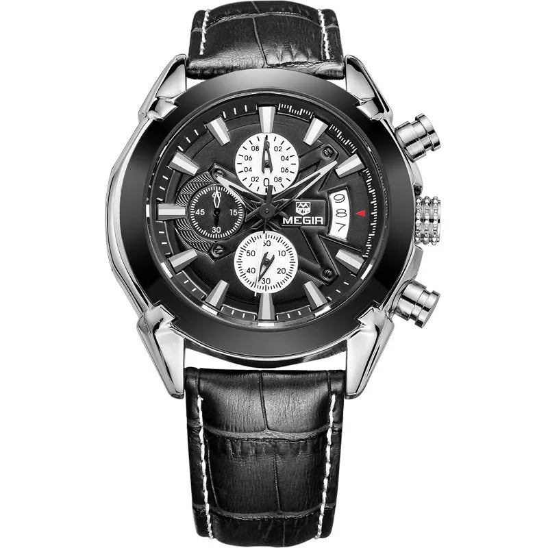 Men's multifunctional chronograph watch with three sub-dials and luminous display