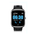 Square elderly safety phone watch with silicone strap showing 1.3-inch touchscreen display