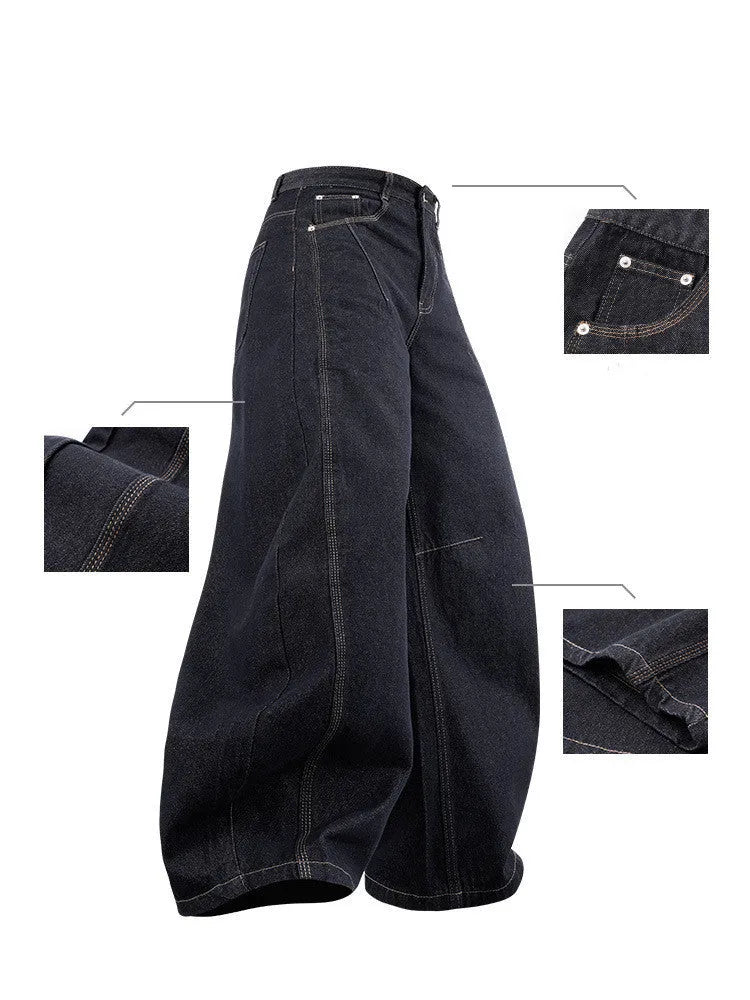 Men's wide leg denim trousers in original cow colour cotton fabric