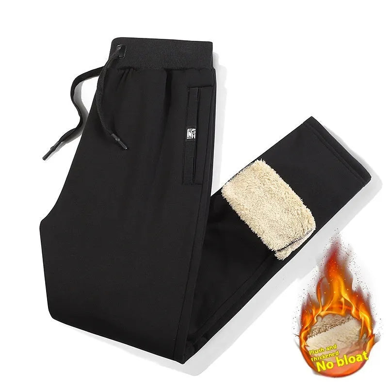 Men's grey fleece-lined cotton track pants with elastic waist in plus-size fit