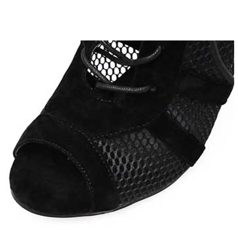 Black suede women's lace-up high heel shoes with pointed toe and 11.5 cm heel.