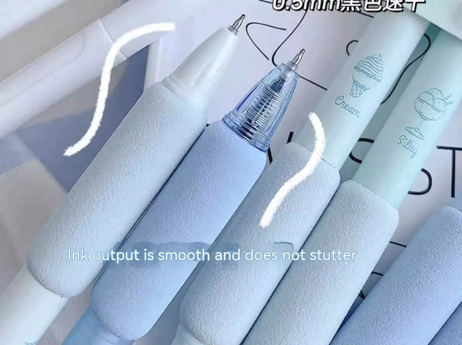 Four dual fluorescent calligraphy practice pens with 0.5mm nibs in neutral ink colours on white background
