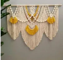 Hand-woven creamy white cotton tapestry with rectangular shape measuring 120cm by 95cm, showing textured Nordic style weaving