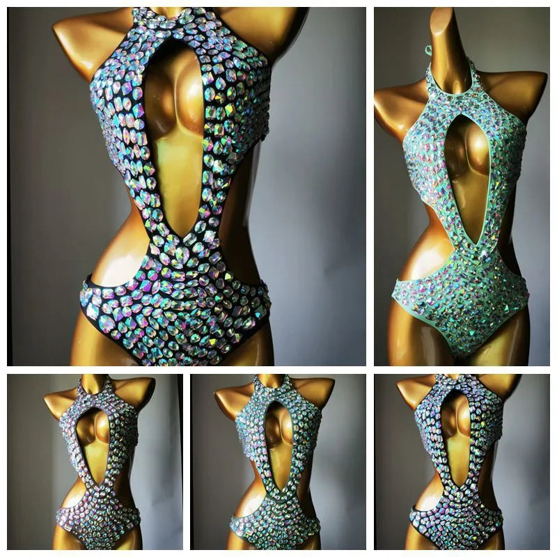 Women's one-piece swimsuit with mesh diamond pattern in army green