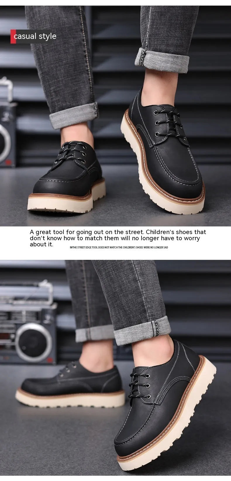 Men's black Martin boots with low-top retro design showing rubber sole and round toe shape