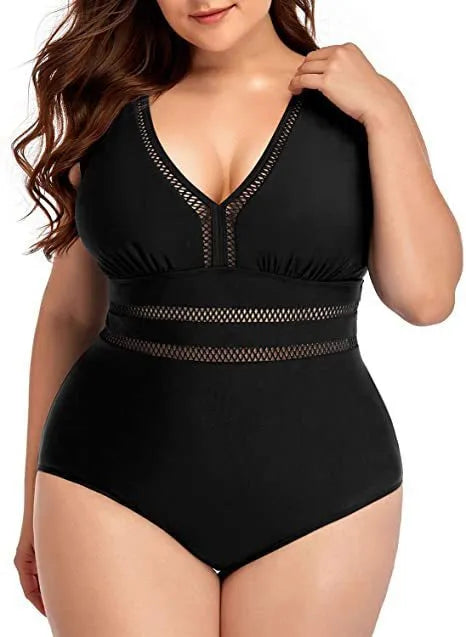 Women's plus size black print bikini swimsuit polyester mesh fabric sizes S to 5XL