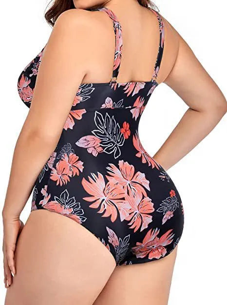 Women's plus size black print bikini swimsuit polyester mesh fabric sizes S to 5XL