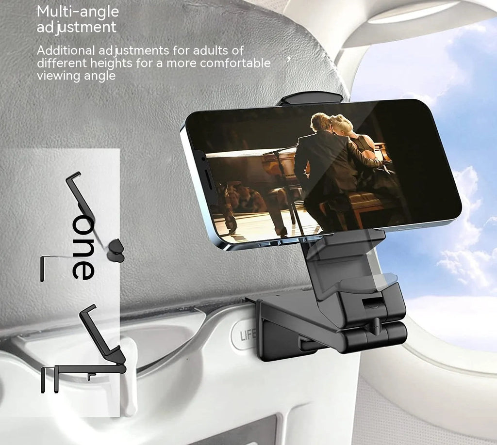 Foldable rotating phone holder in black, grey or green colours showing adjustable angle and universal phone compatibility