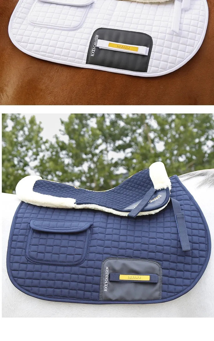 Wool riding saddle pad for shock absorption in equestrian and cycling