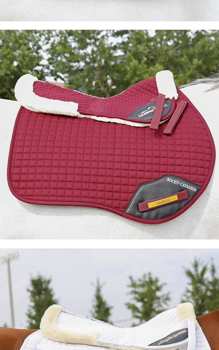Wool riding saddle pad for shock absorption in equestrian and cycling