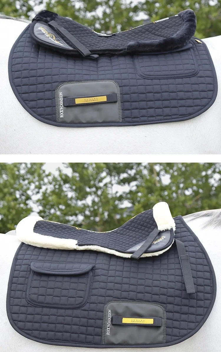 Wool riding saddle pad for shock absorption in equestrian and cycling