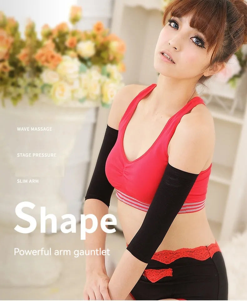 Women's nylon shaping arm sleeves in black and skin tone colours with free size fitting