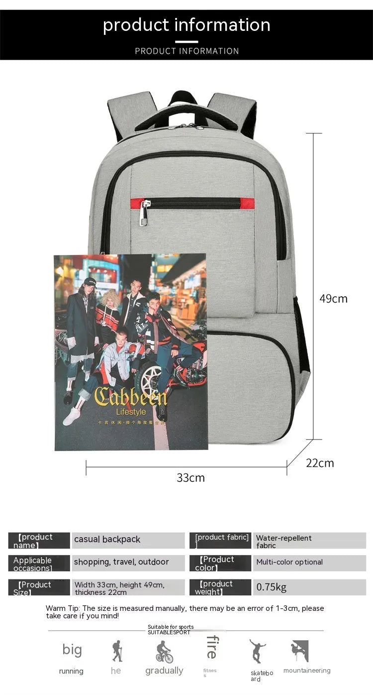 Insulated Oxford cloth backpack with pull rod belt in light grey, black, or dark grey colour options
