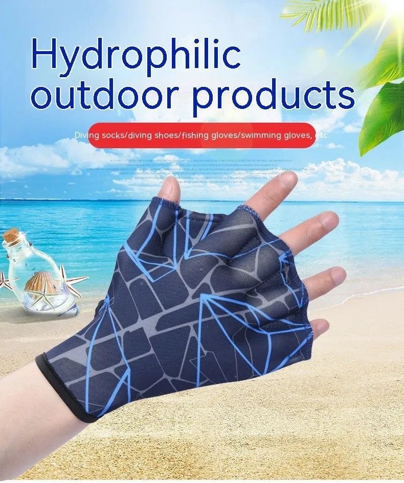 Duck feet webbed swimming gloves in various colour prints with nylon construction