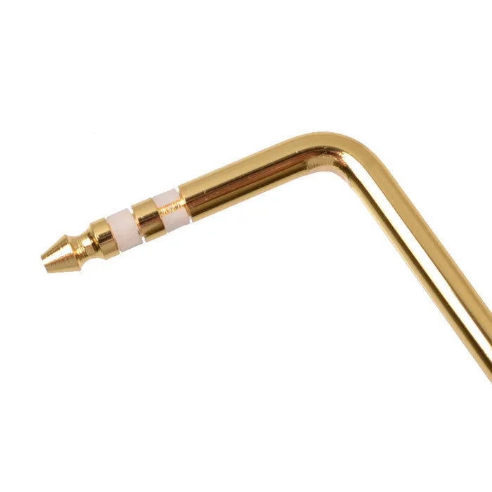 A direct plug-in guitar tremolo arm in a metallic chrome finish.