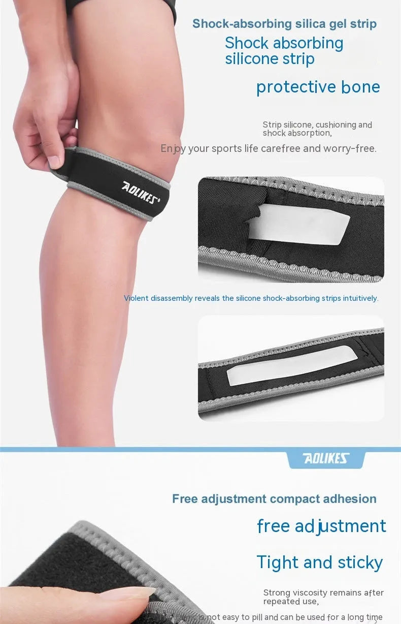 Black and grey patella retinaculum knee protection for running cycling basketball sports