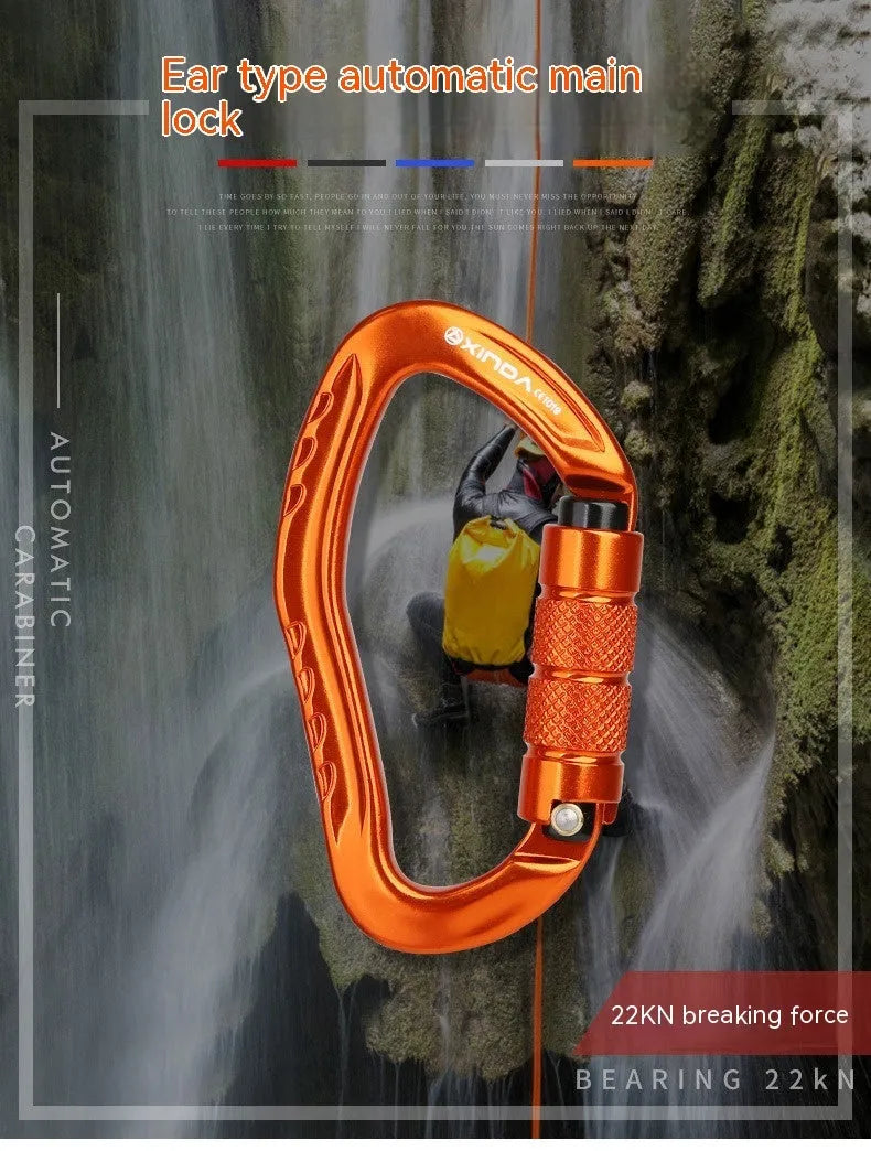 Climbing carabiner with automatic master lock in multiple colour options