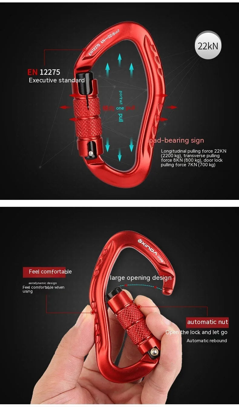Climbing carabiner with automatic master lock in multiple colour options