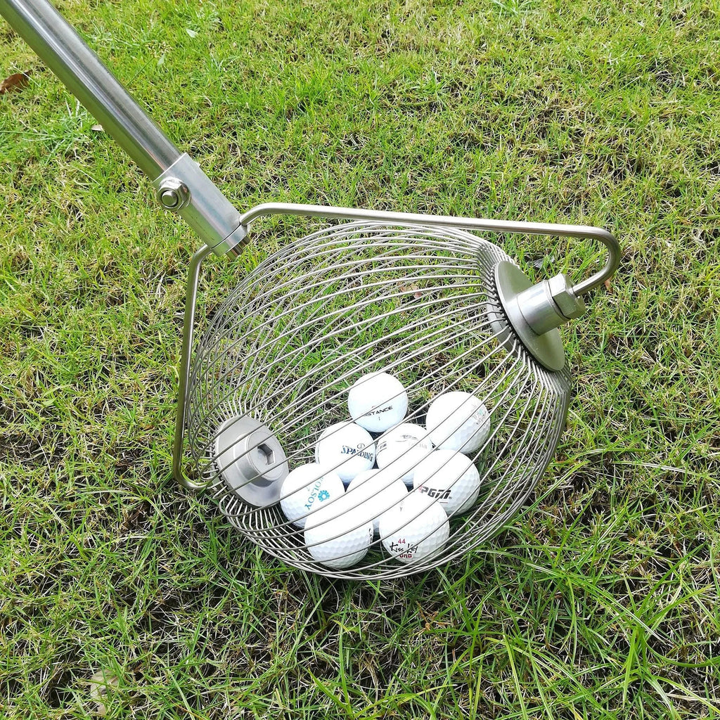 Metallic stainless steel golf ball picker for retrieving golf balls without bending