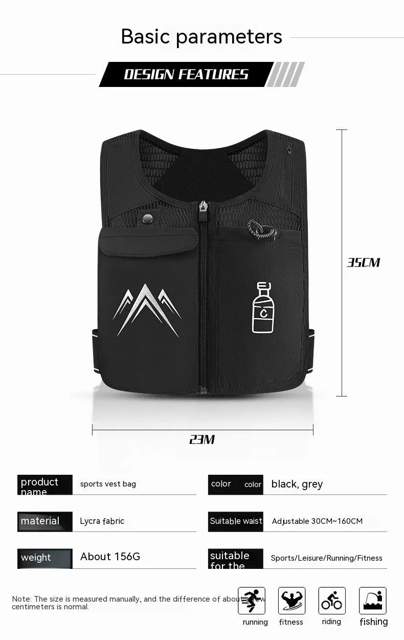 Breathable mesh sports running vest with phone pocket shown in classic black colour