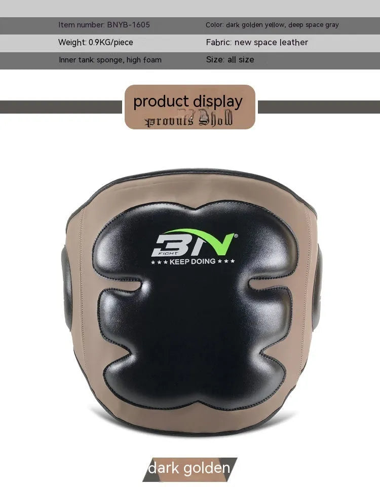 Thickened dark grey Sanda boxing waist protector shown from the front.