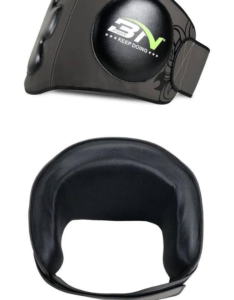 Thickened dark grey Sanda boxing waist protector shown from the front.
