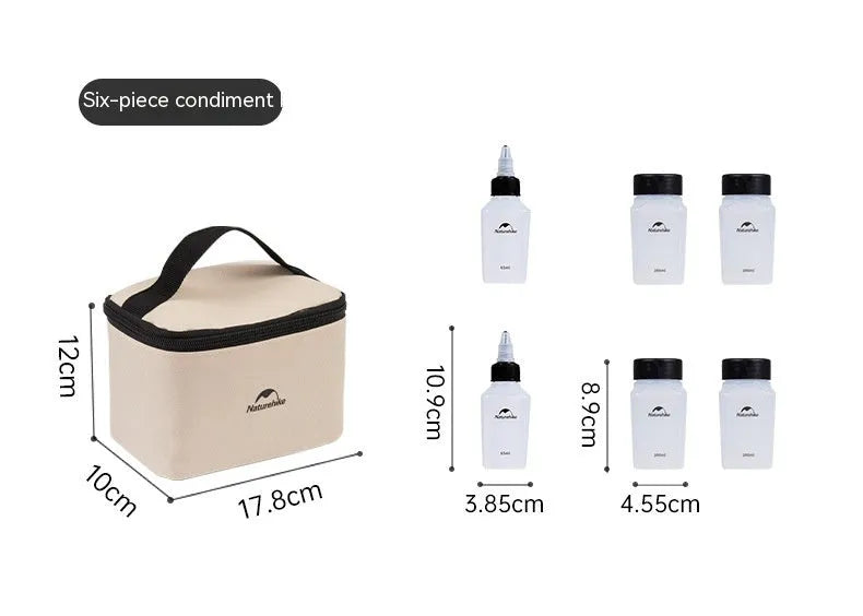 Naturehike portable seasoning bottle six-piece set in modern simplicity style for outdoor picnics and camping.