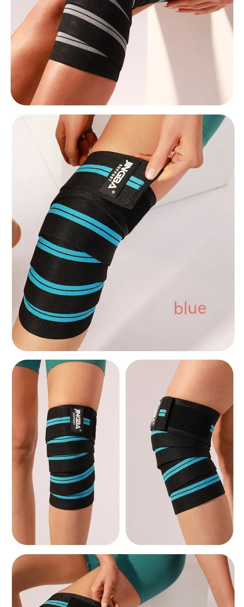Adult adjustable knee pads for sports in blue, grey, red, or yellow colour options