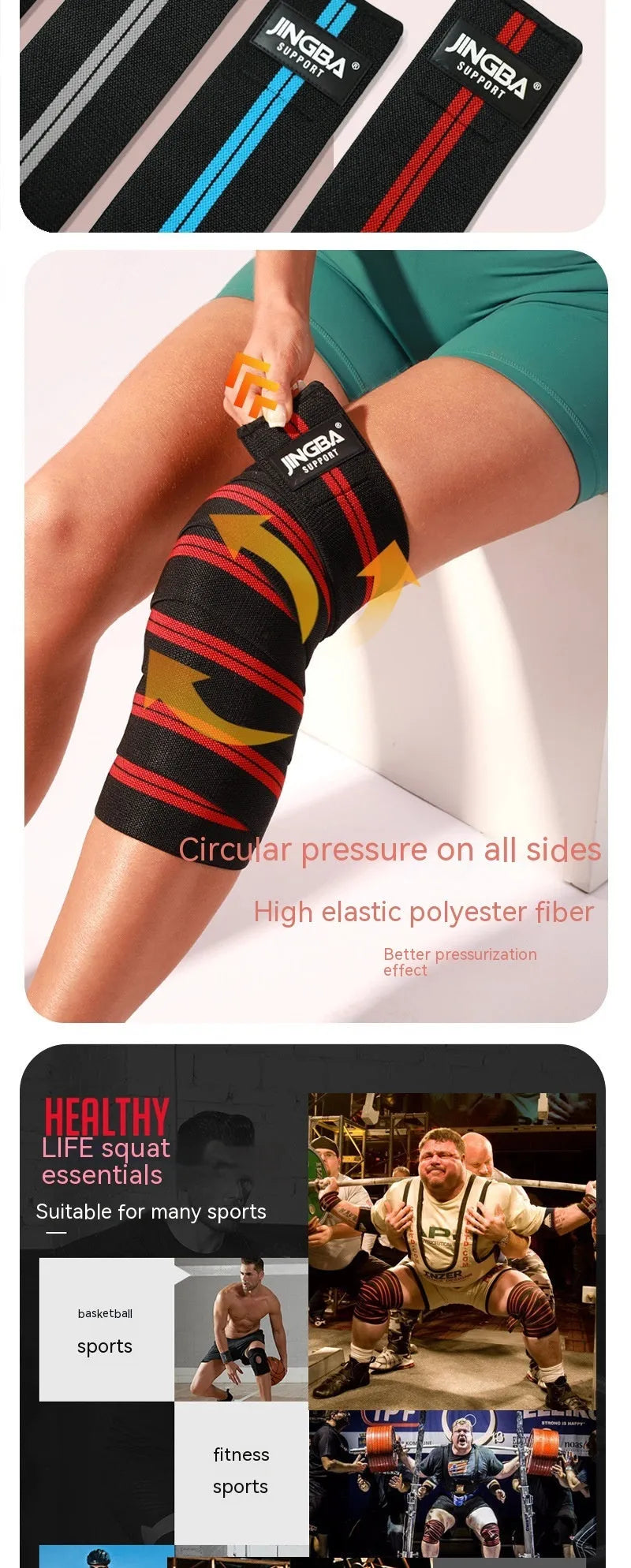 Adult adjustable knee pads for sports in blue, grey, red, or yellow colour options