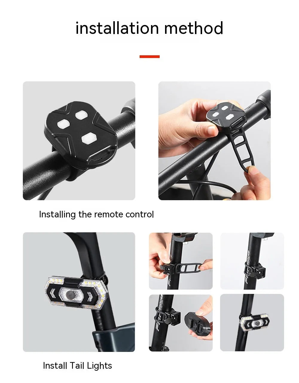 Black wireless remote control motorcycle LED taillight with USB charging port.